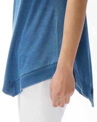 Asymmetrical Hem Washed Denim Tee