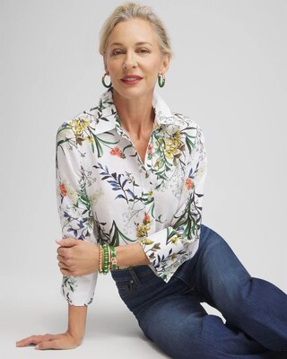 No Iron™ Linen Floral 3/4 Sleeve Shirt