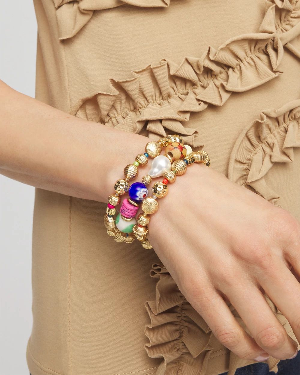 Shell & Pearl Stretch Set of Three Bracelets