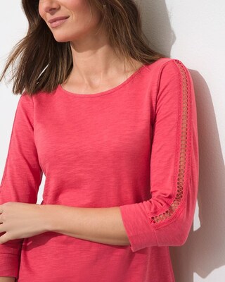 Lace Inset Sleeve Slub Tee