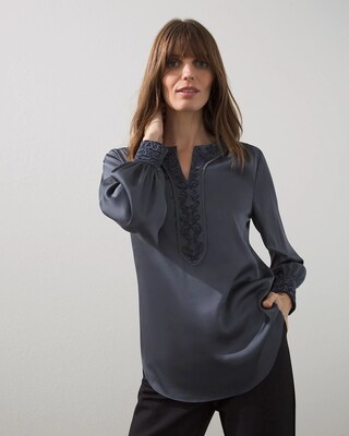 Satin Chenille Smocked Blouse
