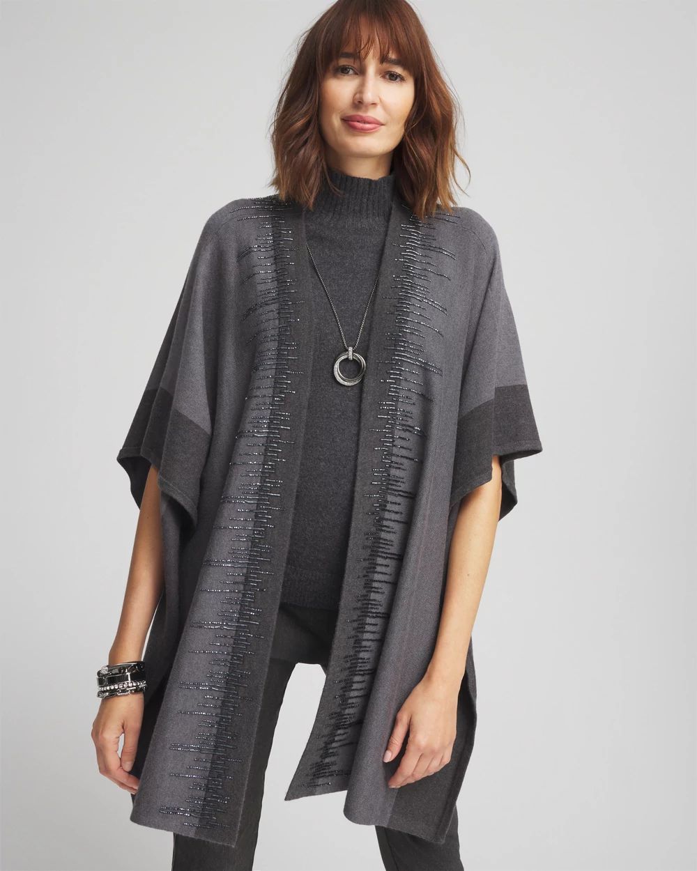 Embellished Colorblock Ruana