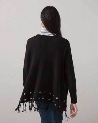 Black Embellished Sweater Poncho