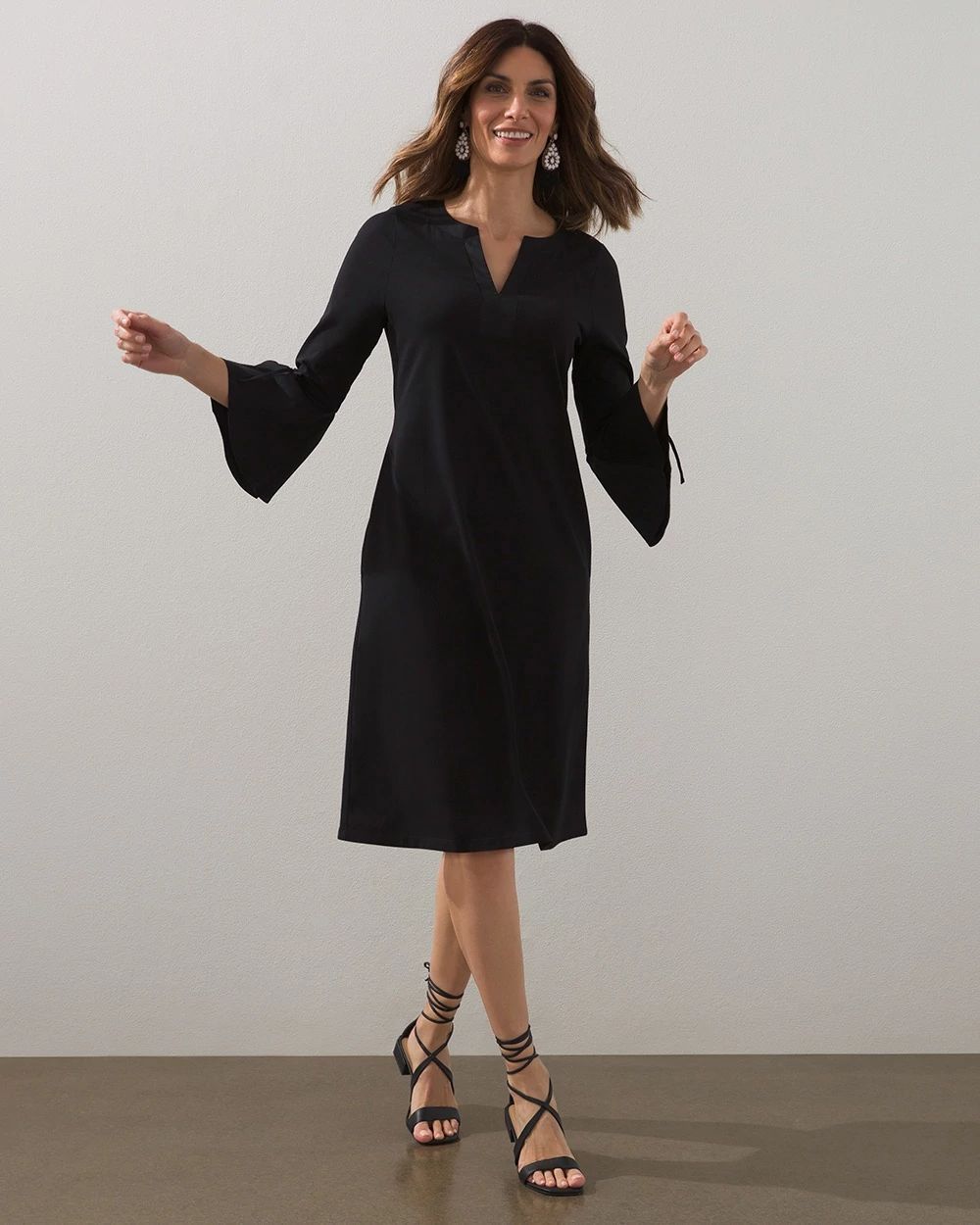 Split Neck Bell Sleeve Dress