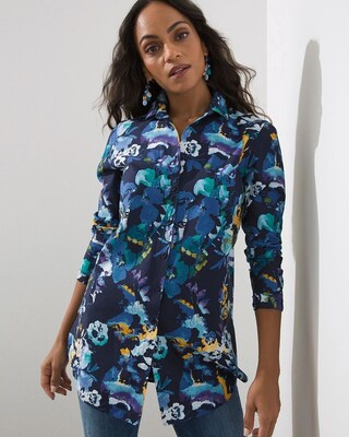 No-Iron Stretch Floral Print Tunic