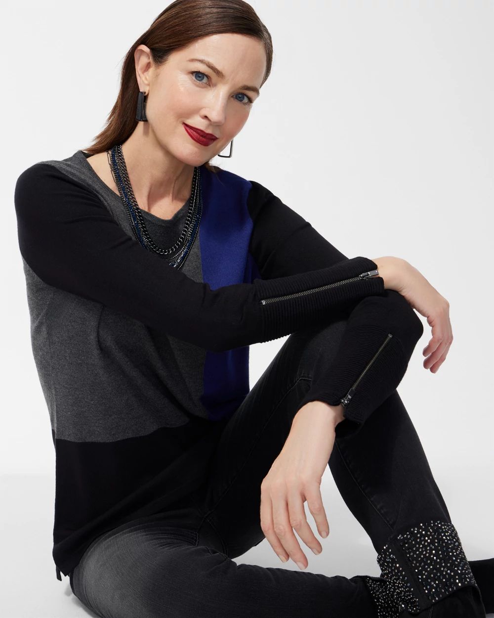Colorblock Zipper Detail Sweater Tunic click to view larger image.