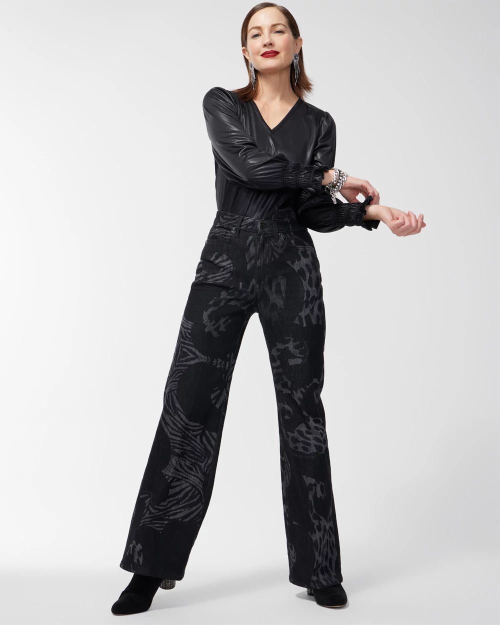 Petite High Rise Animal Wide Leg Jeans