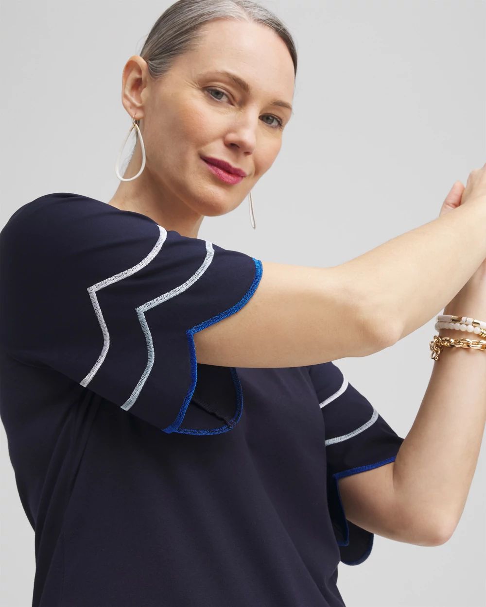 Embroidered Scallop Sleeve Top