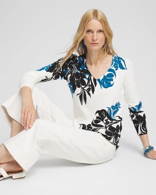Placed Floral Print V-neck Pullover Sweater