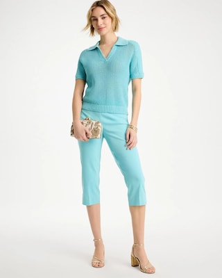 Sequin Pointelle Pullover Polo Sweater click to view larger image.
