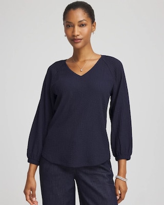 Textured Raglan V-Neck Top