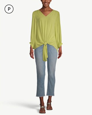 Petite Green Tie-Front Crepe Blouse