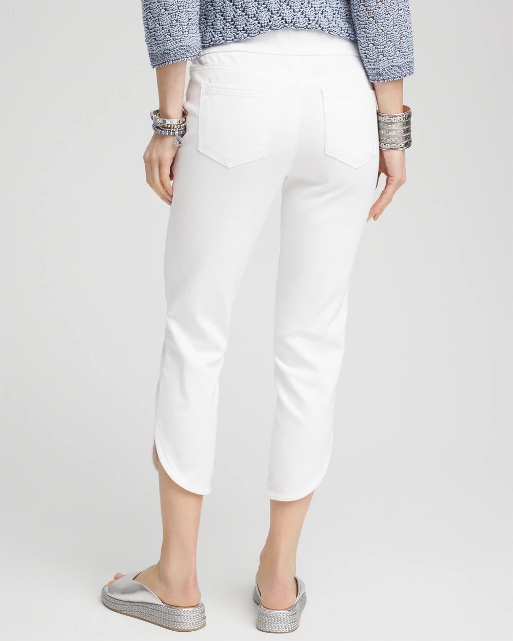No Stain Pull-On Dolphin-Hem Capri Jeans