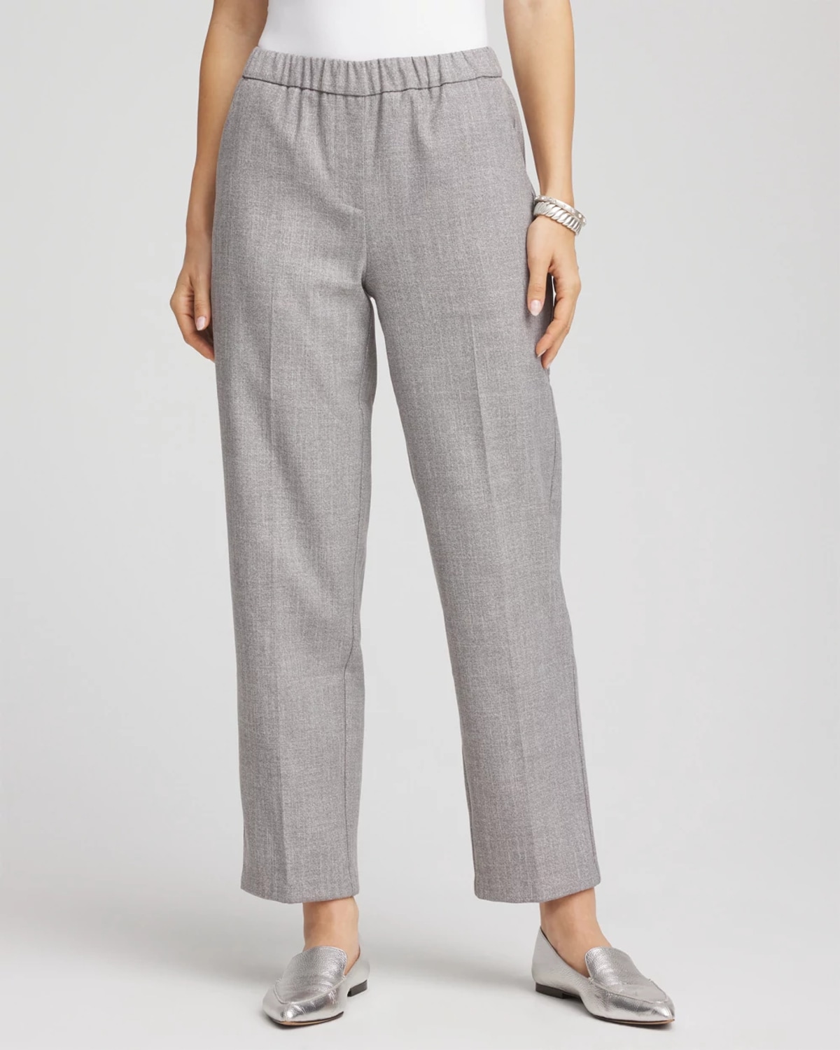 Chico's Shimmer Straight Tapered Ankle Pants In Metallic In Silver