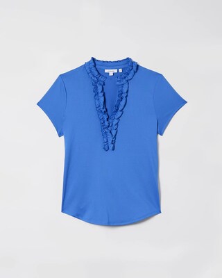 Zenergy® UPF Blue Ruffle Neck Top