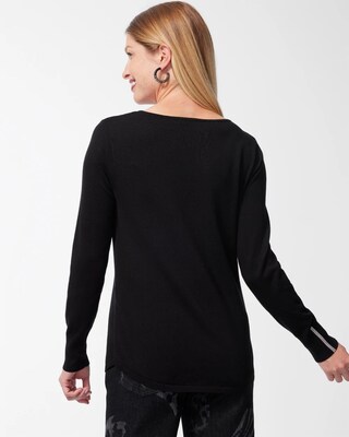 Caviar Trim V-Neck Pullover Sweater