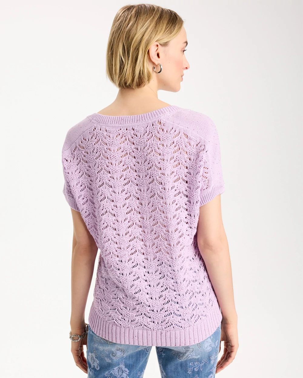 Sequin Pointelle Pullover