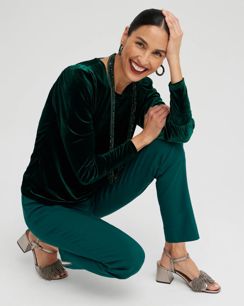 Velvet Ruched Sleeve Top