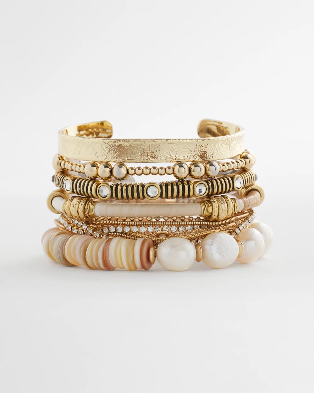 Chico's Neutral Raffia & Pearl Wrapped Cuff In White In White