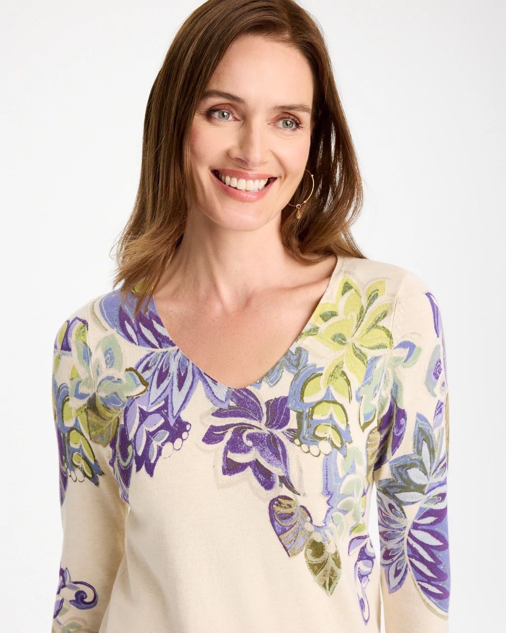 Ella Garden Print Long-Sleeve Pullover Sweater click to view larger image.