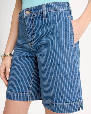 Striped Denim Trouser Shorts click to view larger image.