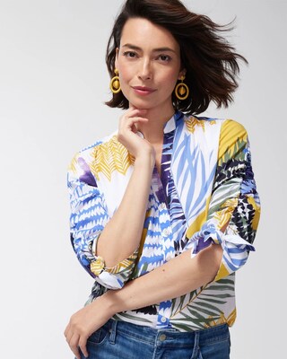 Mixed Folliage Print Cotton Blouse