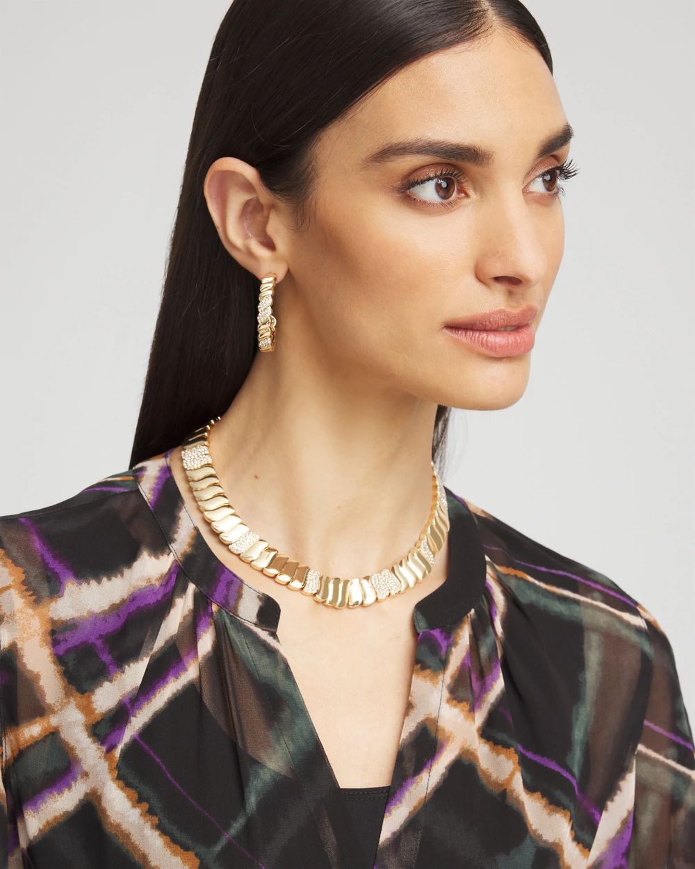 Gold Tone Pave Collar Necklace