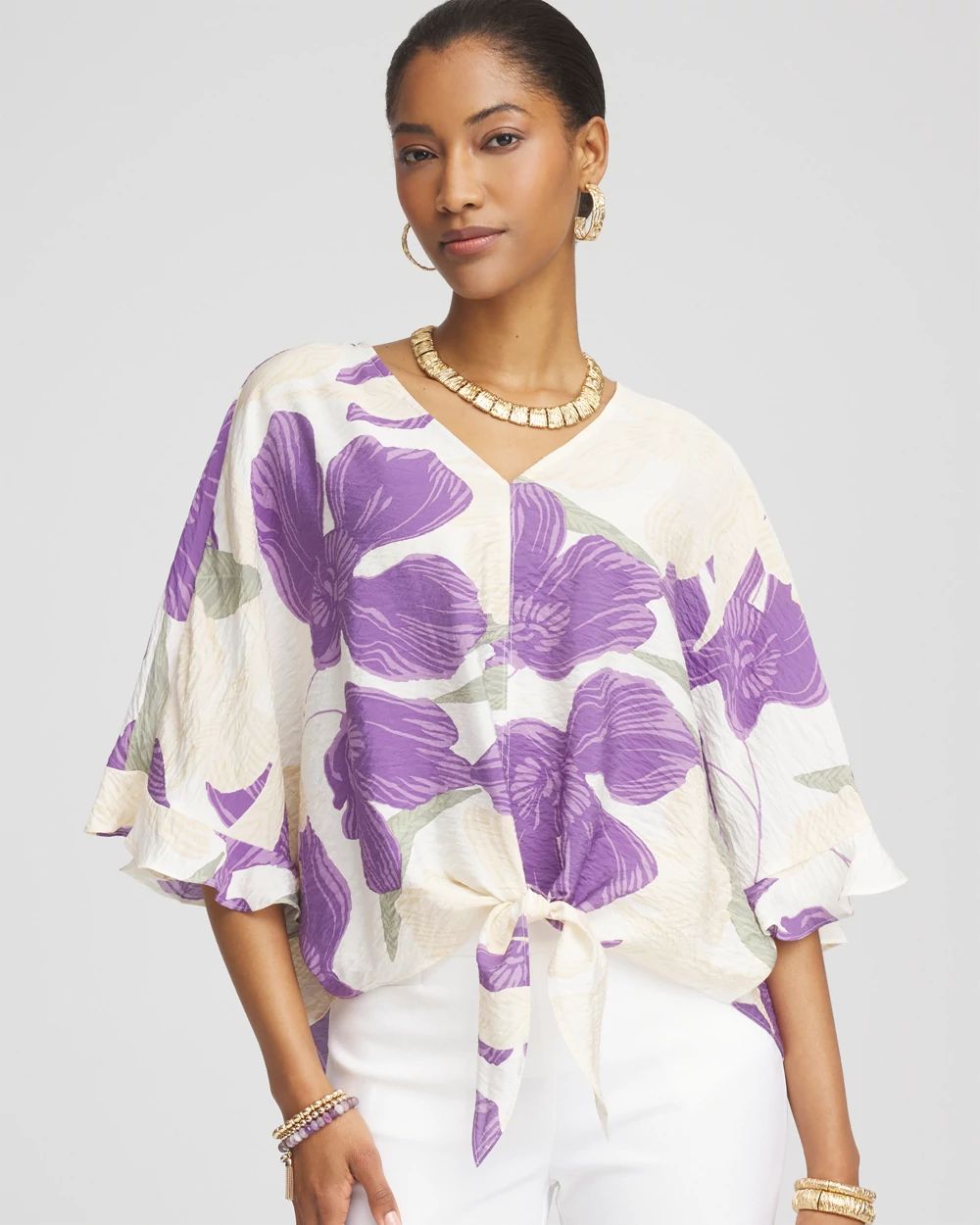 Ecovero™ Tie-Front Frill Sleeve Blouse