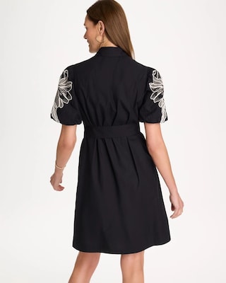 Embroidered Poplin Cotton Belted Dress click to view larger image.