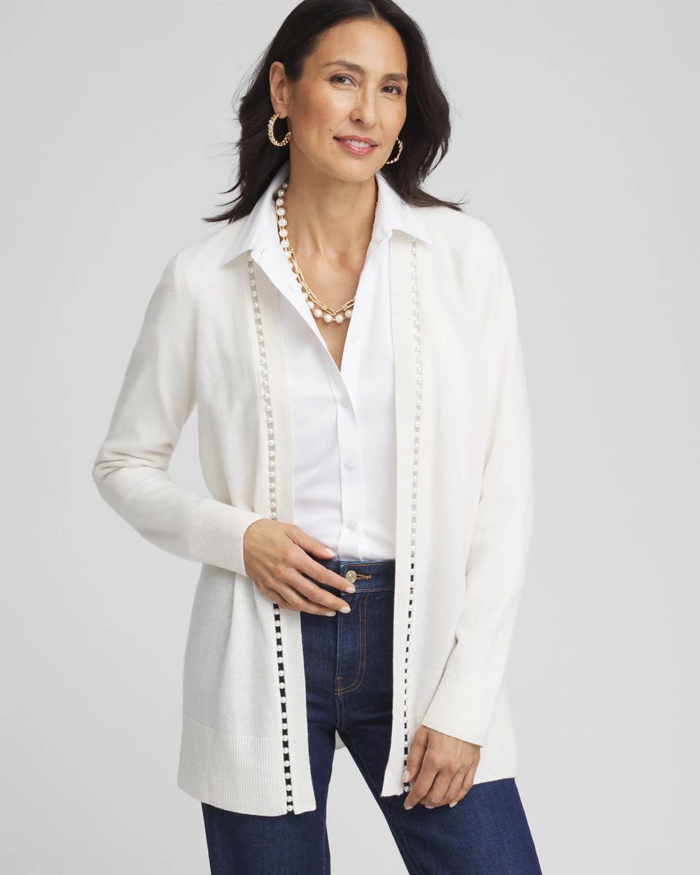 Cashmere Pearl Trim Cardigan