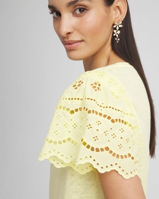 Linen Embroidered Flutter-Sleeved Tee click to view larger image.