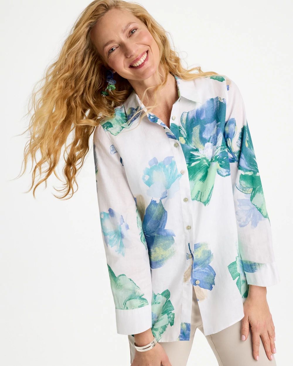 No Iron™ Printed Linen Shirt