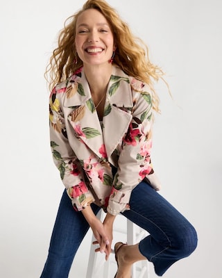 Cotton-Stretch Floral Trench Coat click to view larger image.