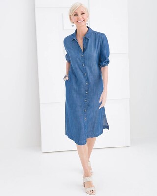 Puff-Sleeve Tencel Shirtdress