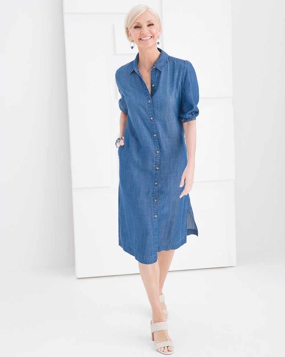 Puff-Sleeve Tencel Shirtdress