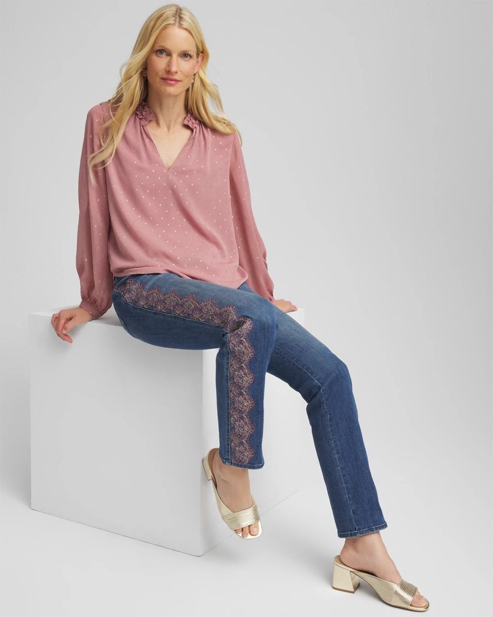 Ruffleneck Lined Georgette Blouse