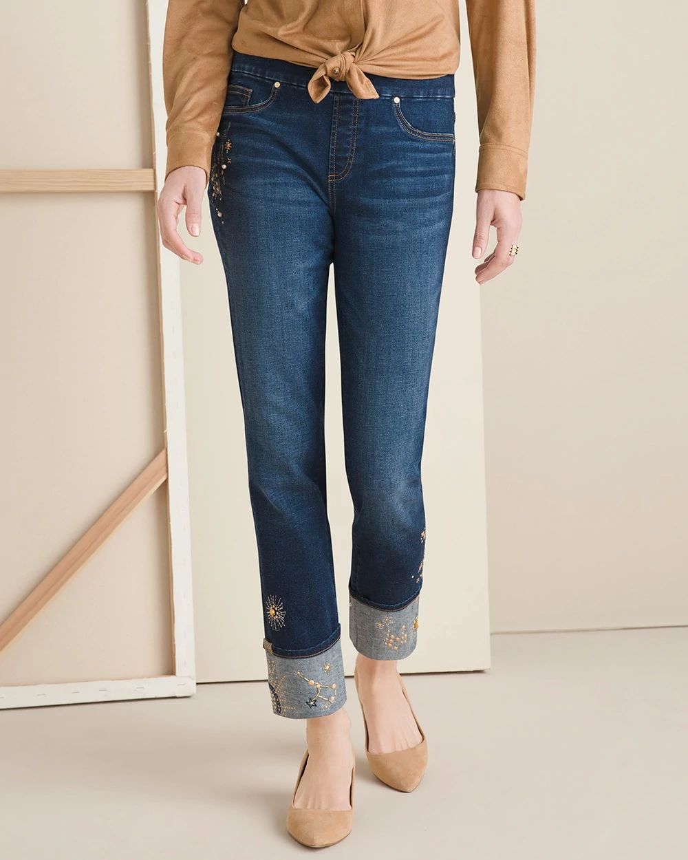 Embellished Pull-On Ankle Jeggings
