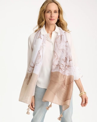 Neutral Floral Tassel Oblong Scarf click to view larger image.