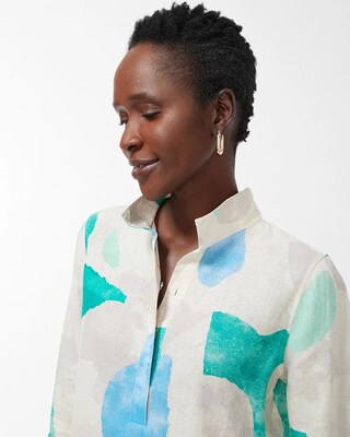 No Iron Linen Print Button Back Tunic