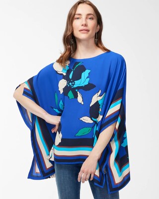 Border Stripe Floral Poncho