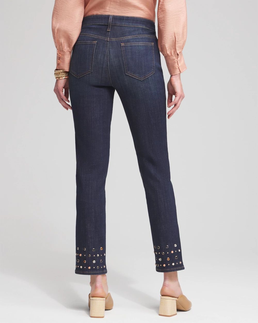 Girlfriend Rivet Detail Ankle Jeans