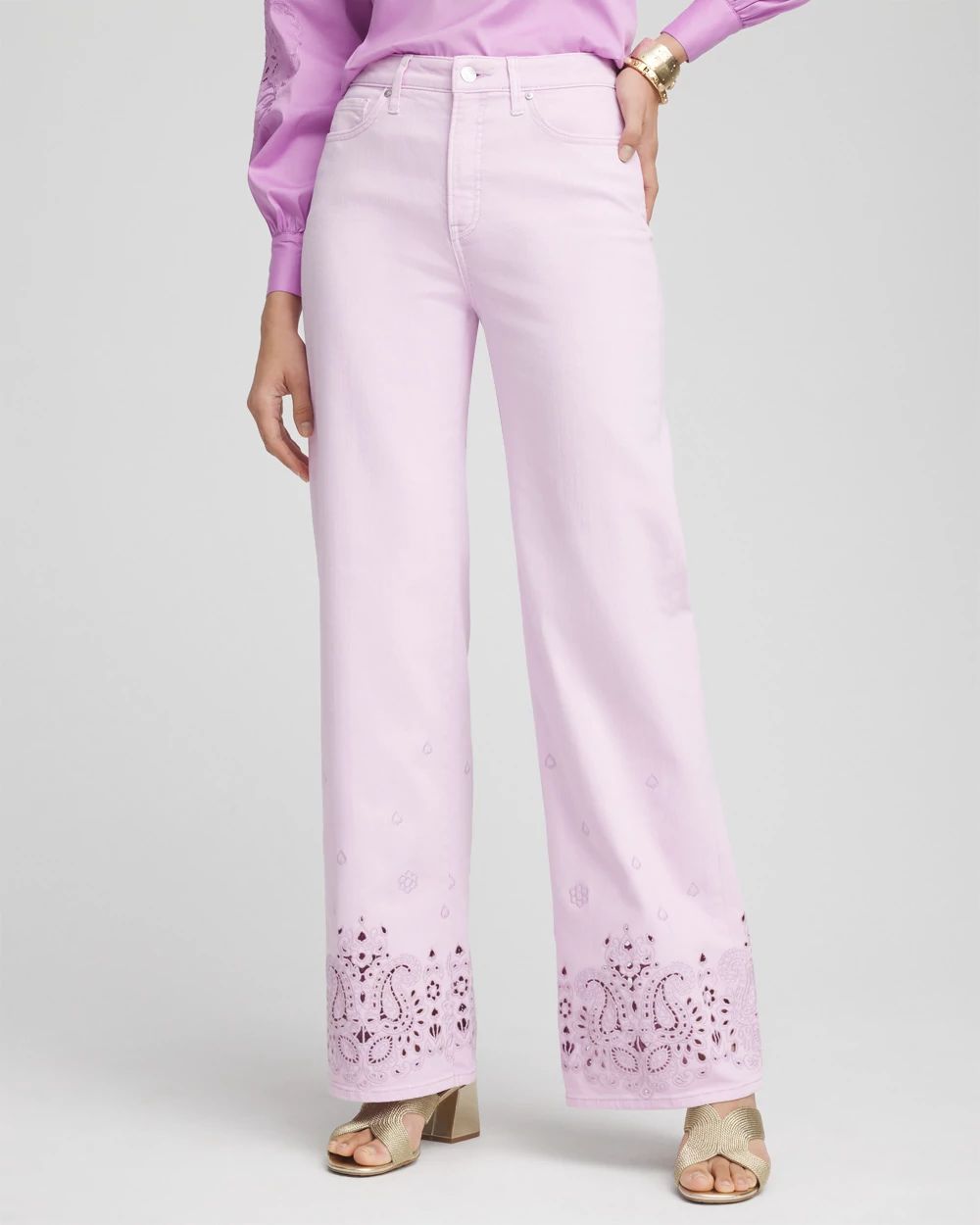 Petite Lavender Eyelet High-Rise Jeans