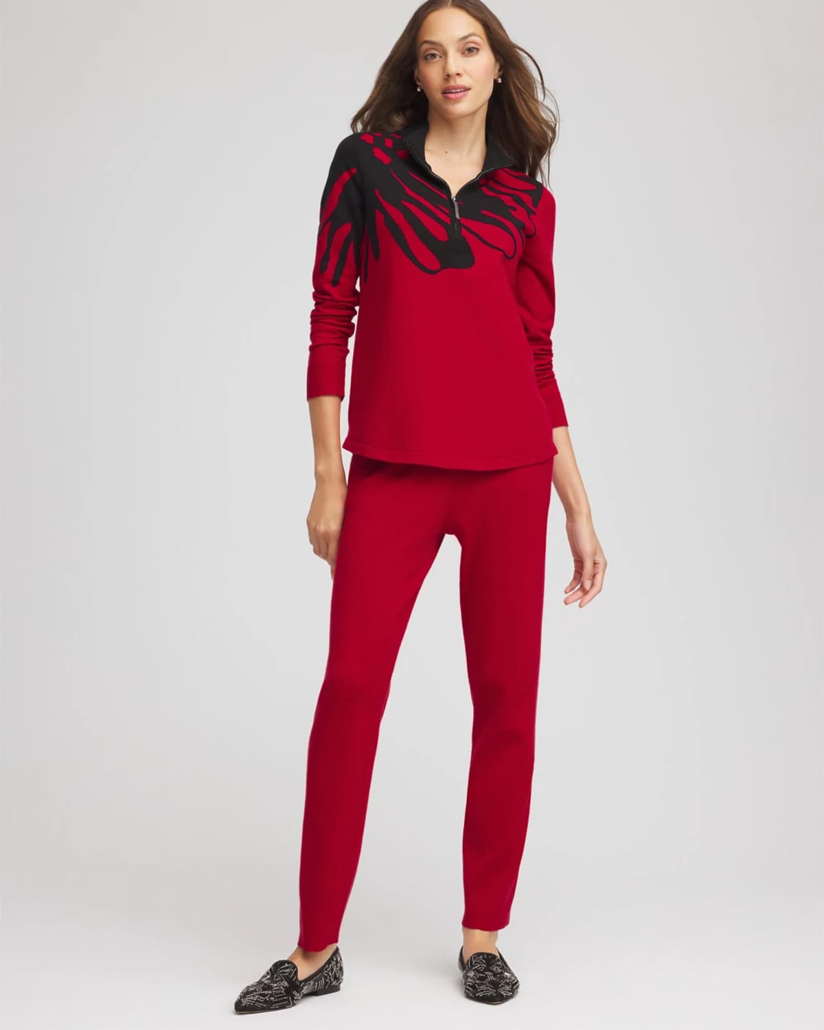 Chico's Luxe Printed Pullover Top In Carmine Red In Red