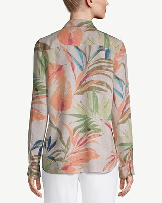 No-Iron Linen Palm-Print Roll-Tab Sleeve Shirt