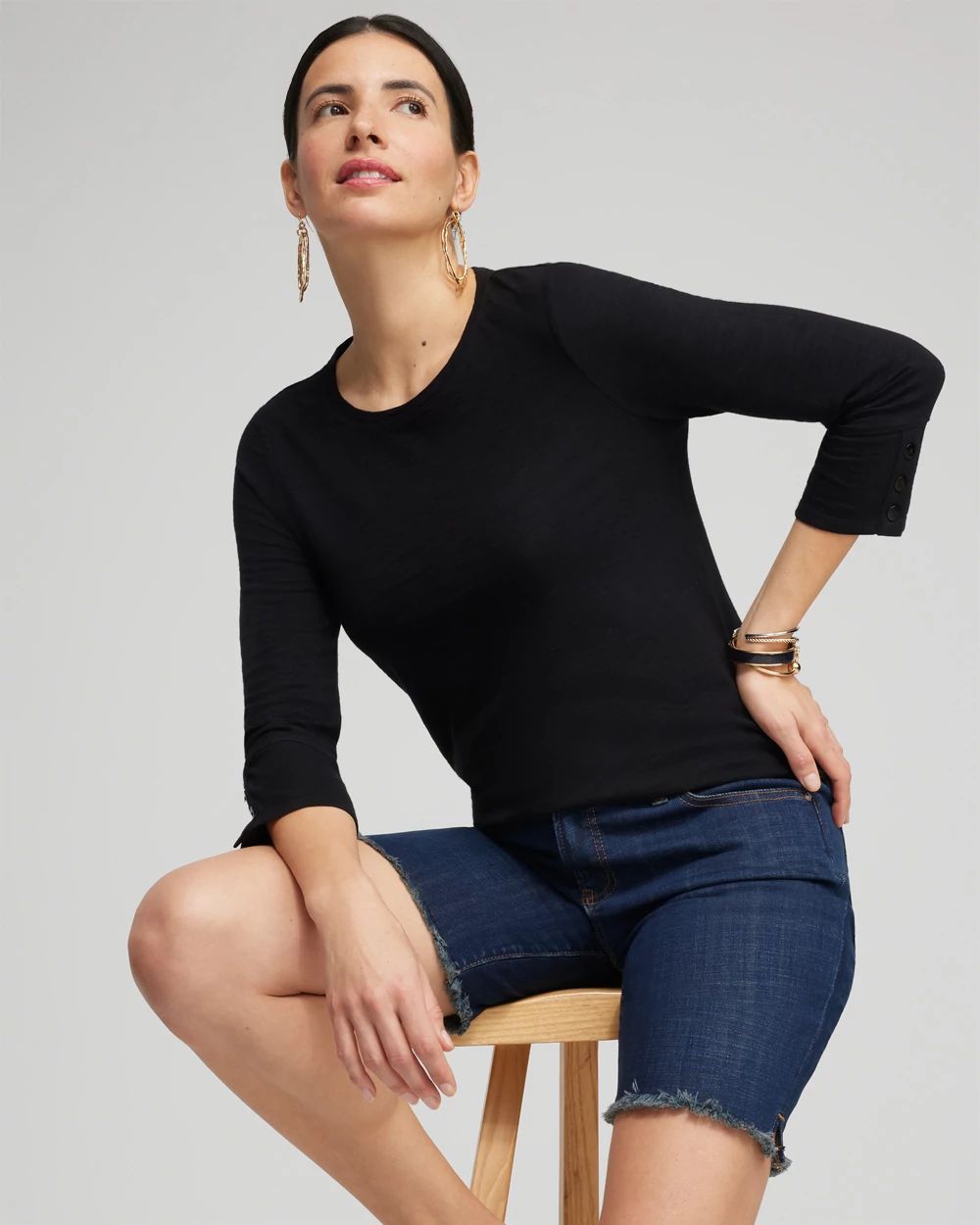 3/4 Sleeve Button Tee