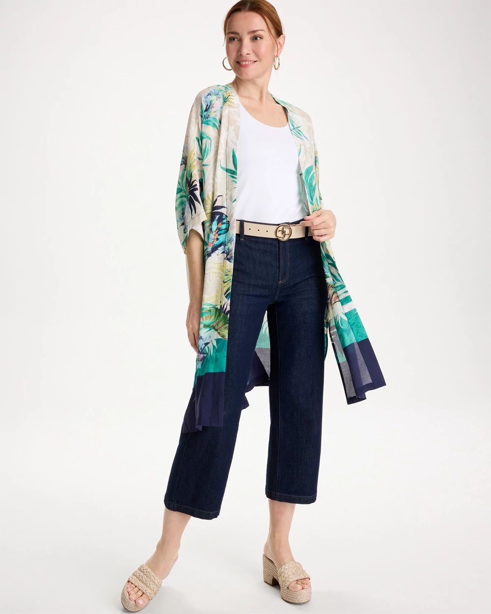 Printed Smocked Long Kimono click to view larger image.