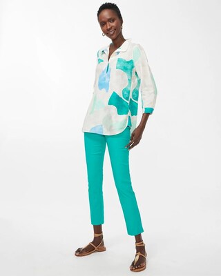 No Iron Linen Print Button Back Tunic