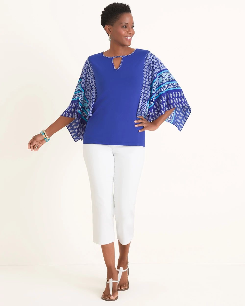 Printed Kimono-Sleeve Top