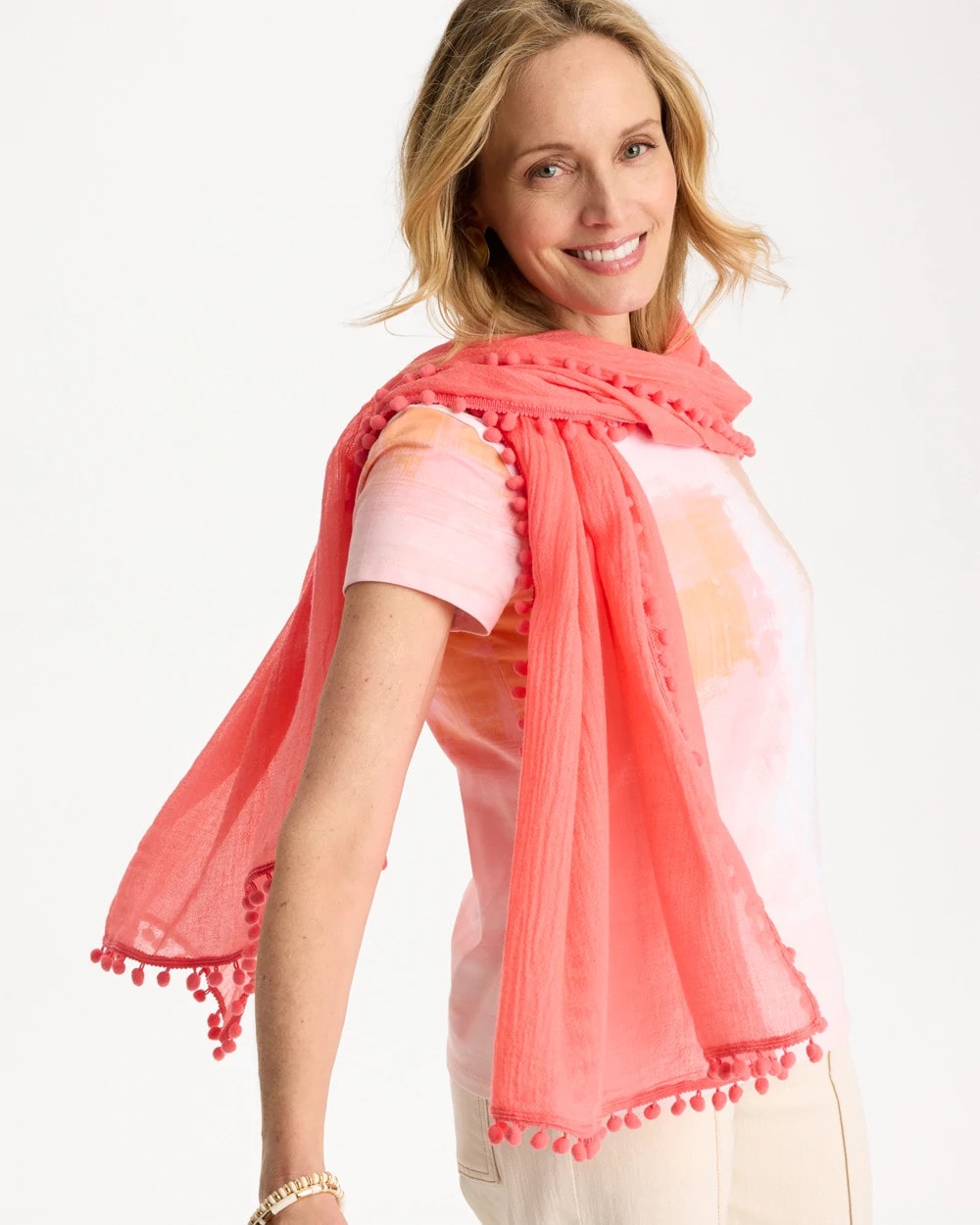 Pom Pom Oblong Scarf