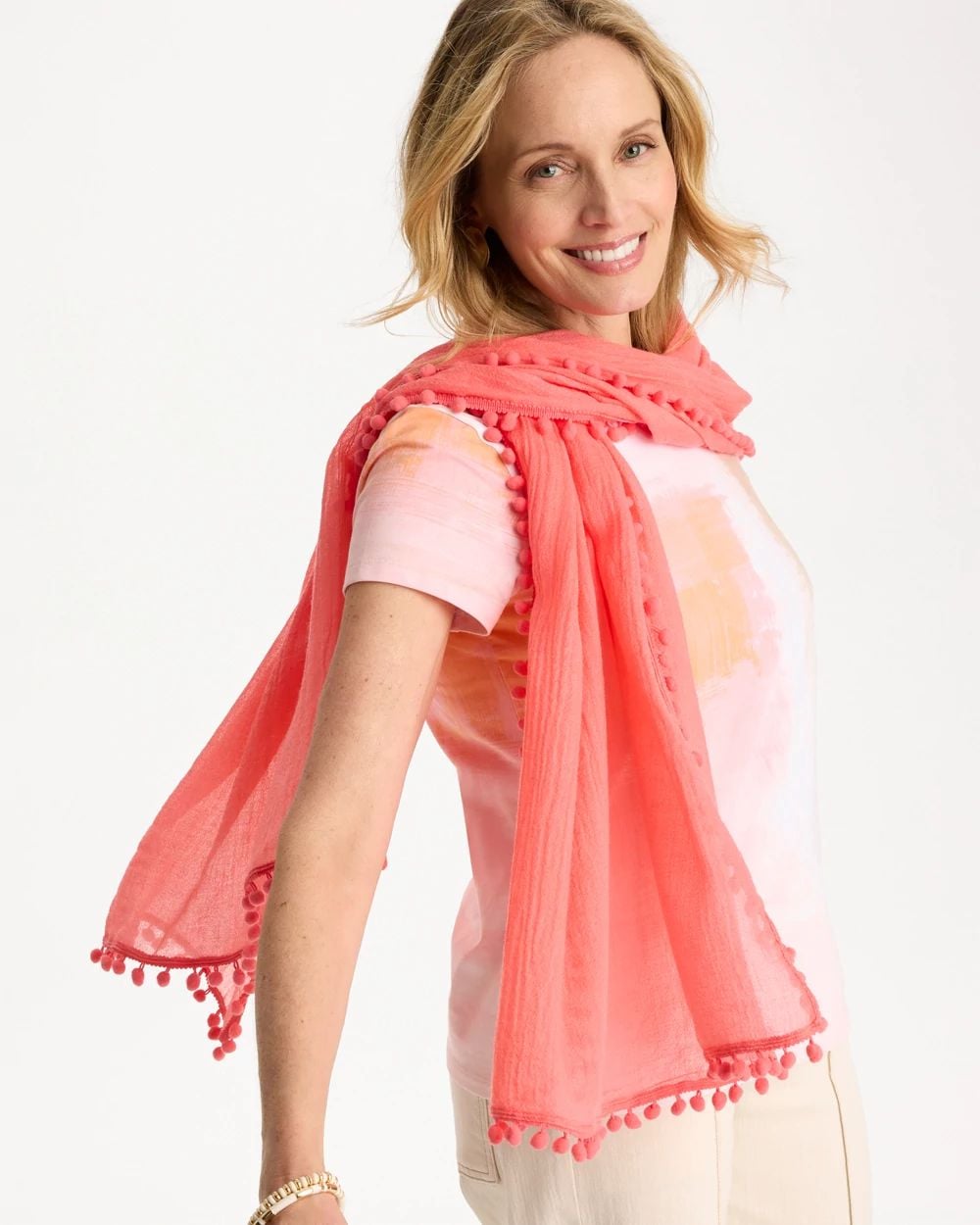 Pom Pom Oblong Scarf click to view larger image.